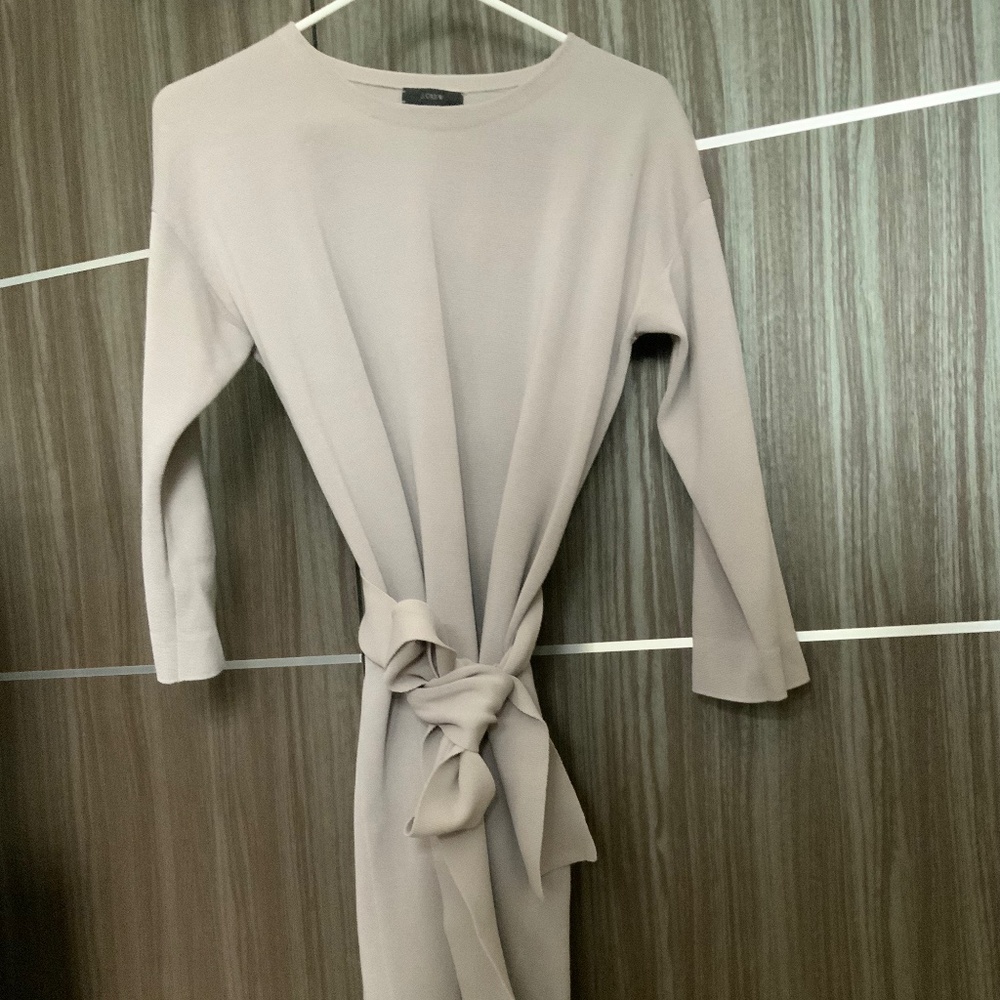 Jcrew taupe knit sweater dress w tie size s nwot